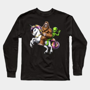 Bigfoot Alien Riding Unicorn Long Sleeve T-Shirt